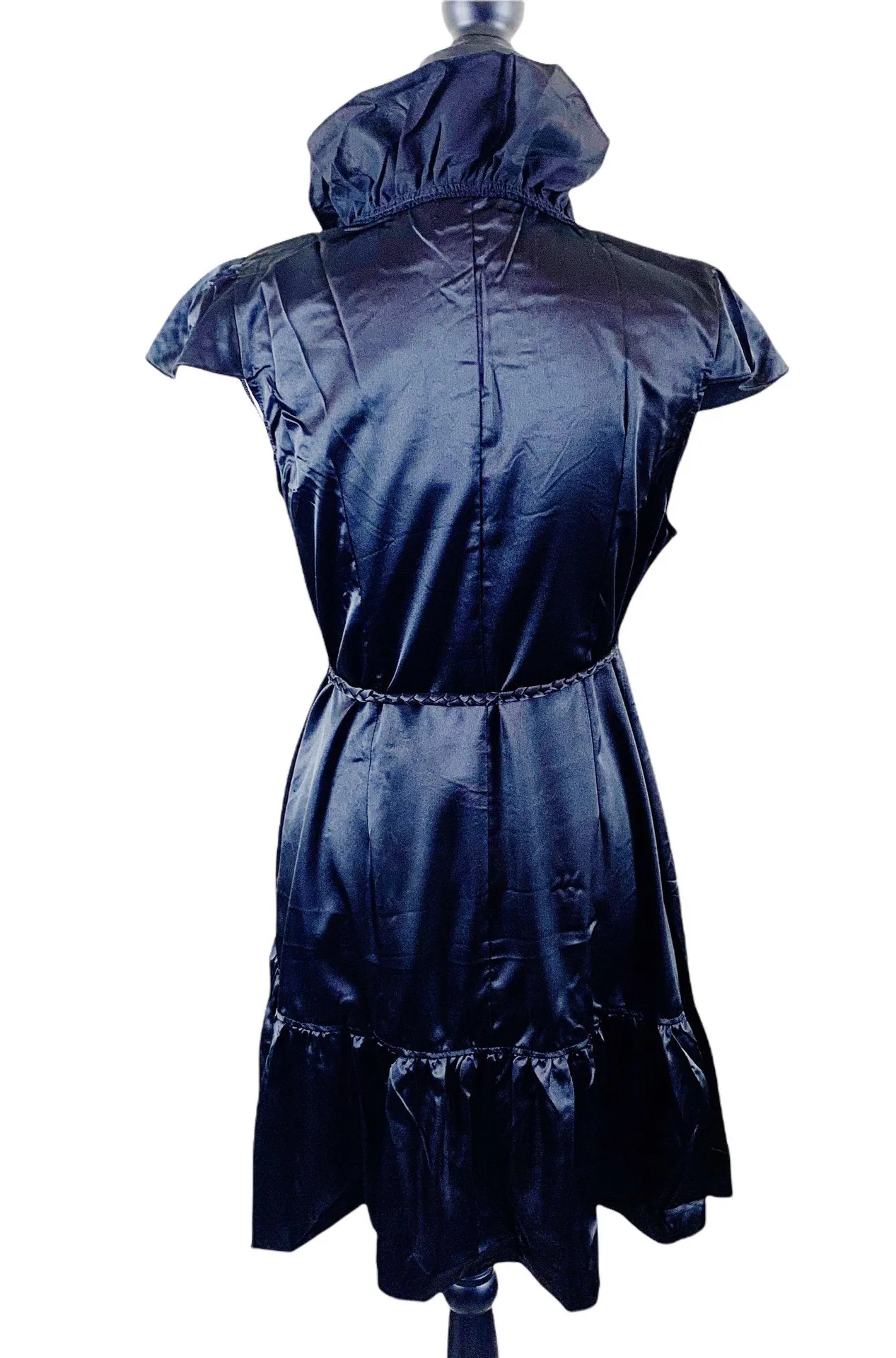 Lucy Paris  Satin Ruffled Wrap Dress in Black Size Small NWT - Image 3