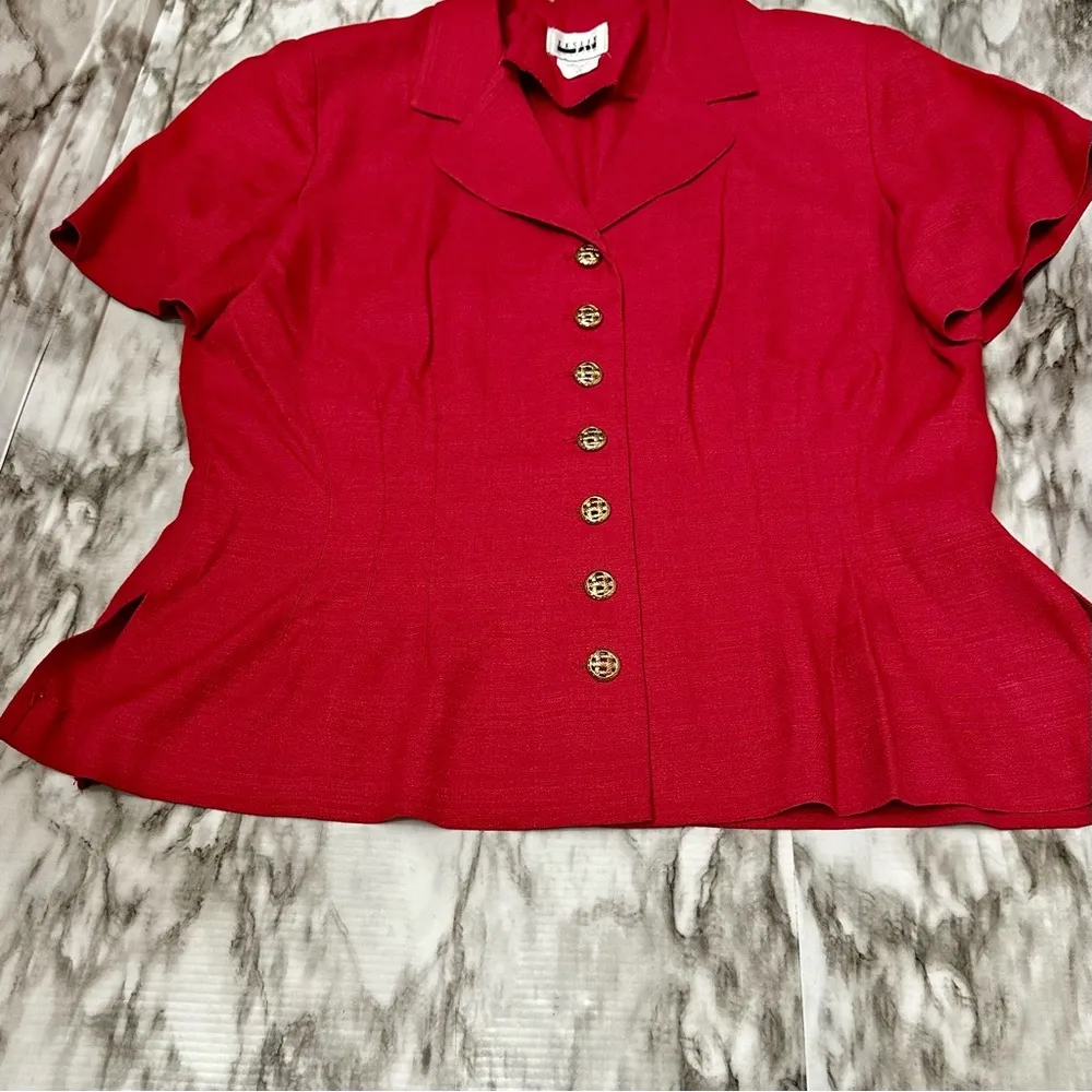 Leslie Fay Red Button Down Peplum Jacket Womens Size 14 80’s Workwear Vintage - Image 14