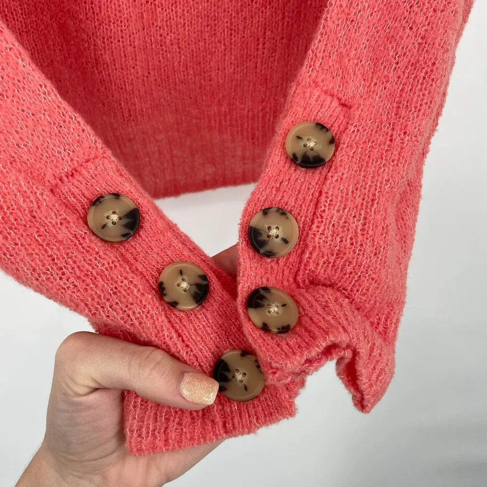 Joie Namio Button Sleeve Crewneck Loose Knit Coral Sweater Size XXS NWT $278 - Image 8