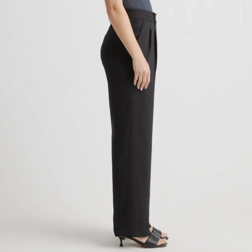 Quince Stretch Crepe Pleated Wide Leg Pants‎ Trousers Black 2 - Image 2