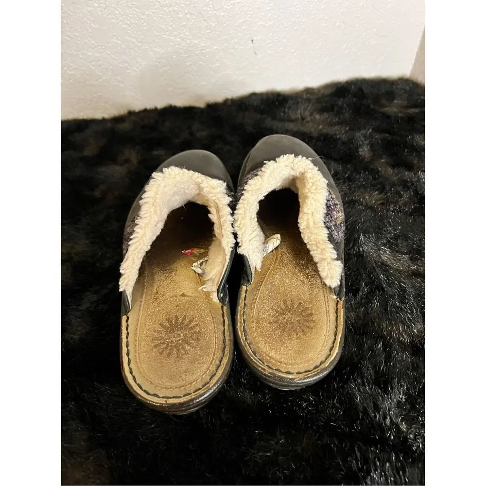 UGG Australia Opaline Black Leather Purple Black Tweed Clog Mule Shoes Size 9 - Image 3