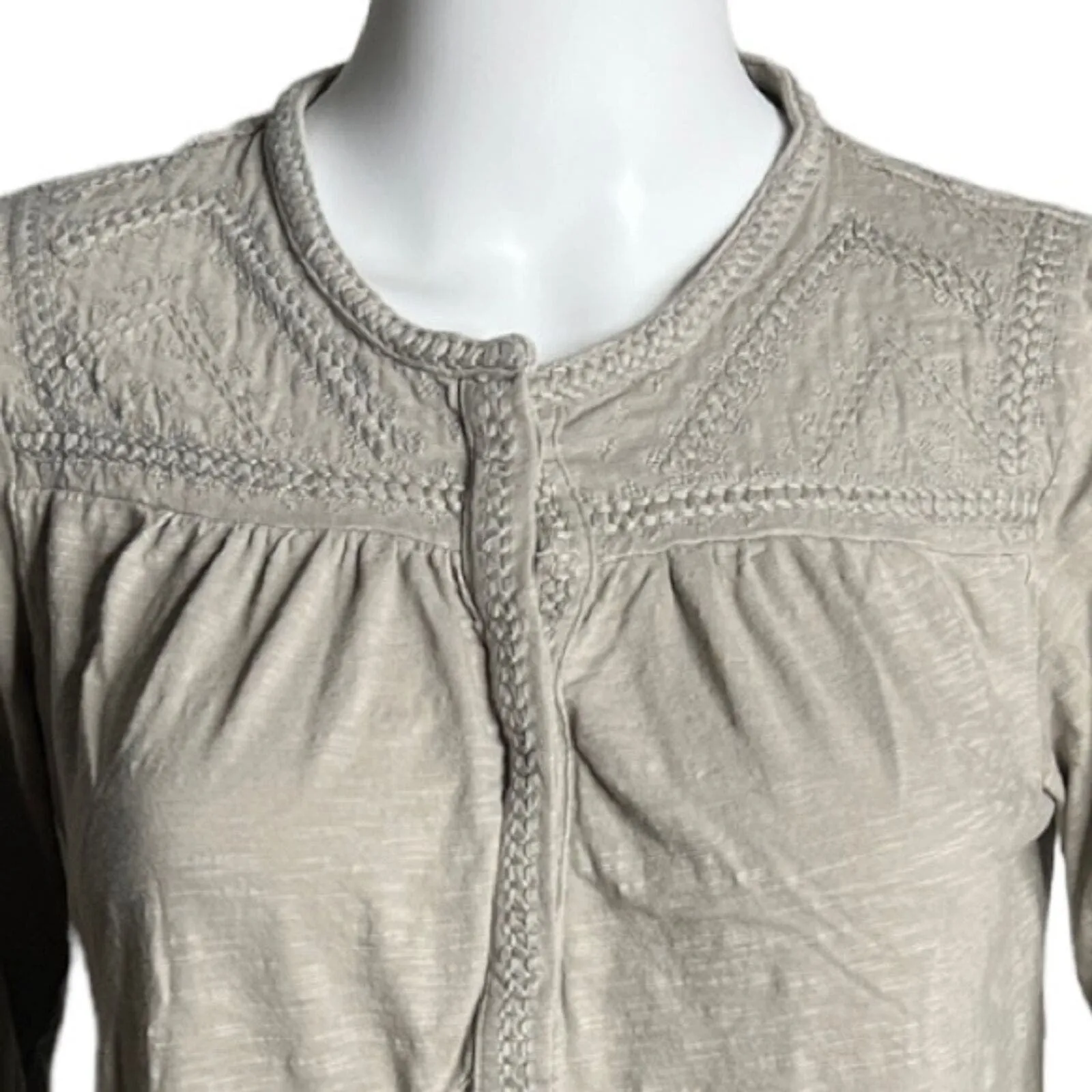 Lucky Brand Shirt Womens Small Tan Embroidered‎ Blouse Popover Bohemian Peasant - Image 4