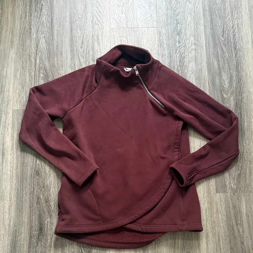 Athleta Maroon Fleece with Zip Karma Asymmetric Sweater - Image 2