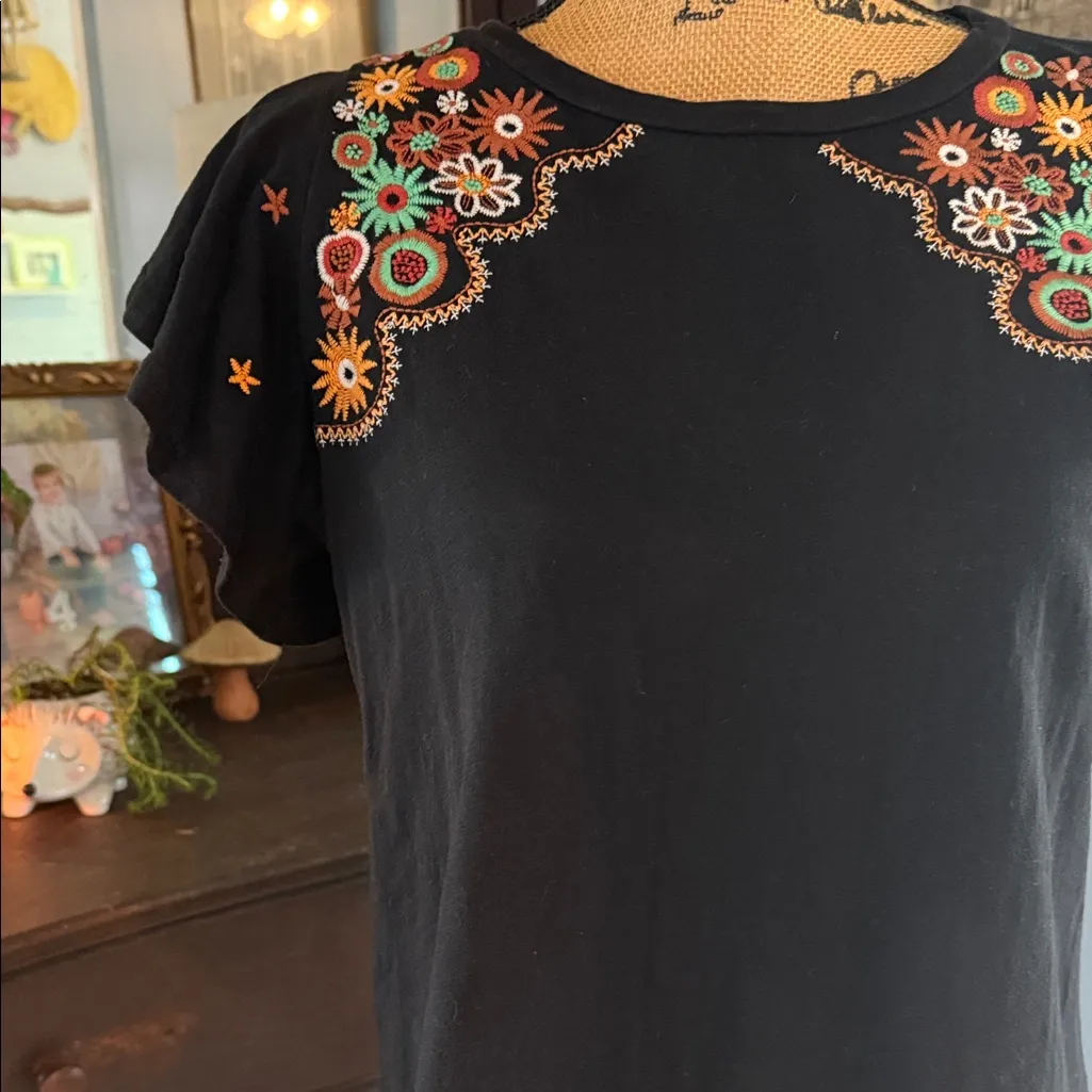 THML Black Floral Embroidered Flutter Sleeve Top - Image 3