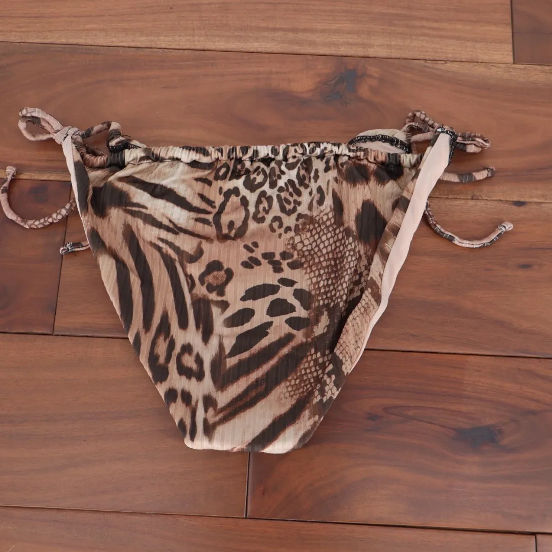 ASOS DESIGN Leopard Print High Leg String Thong Bikini Bottoms Brown Size 8 - Image 4