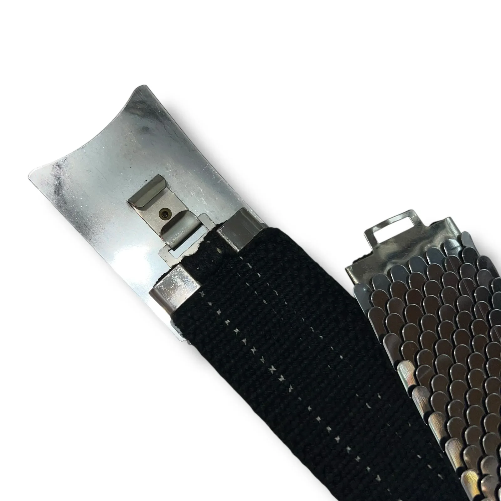 Vintage 80s 90s Womens Wide Scale Stretch Belt Flower Buckle Accent Silver Tone - Image 9