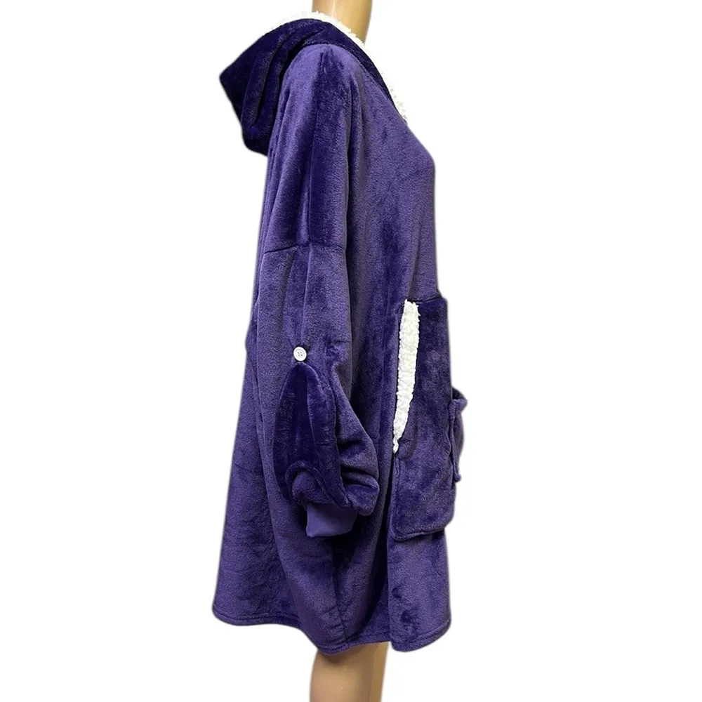 Purple Wearable Blanket Lots of Pockets Hoodie Oversized Sweatshirt One Size Size L - Image 2