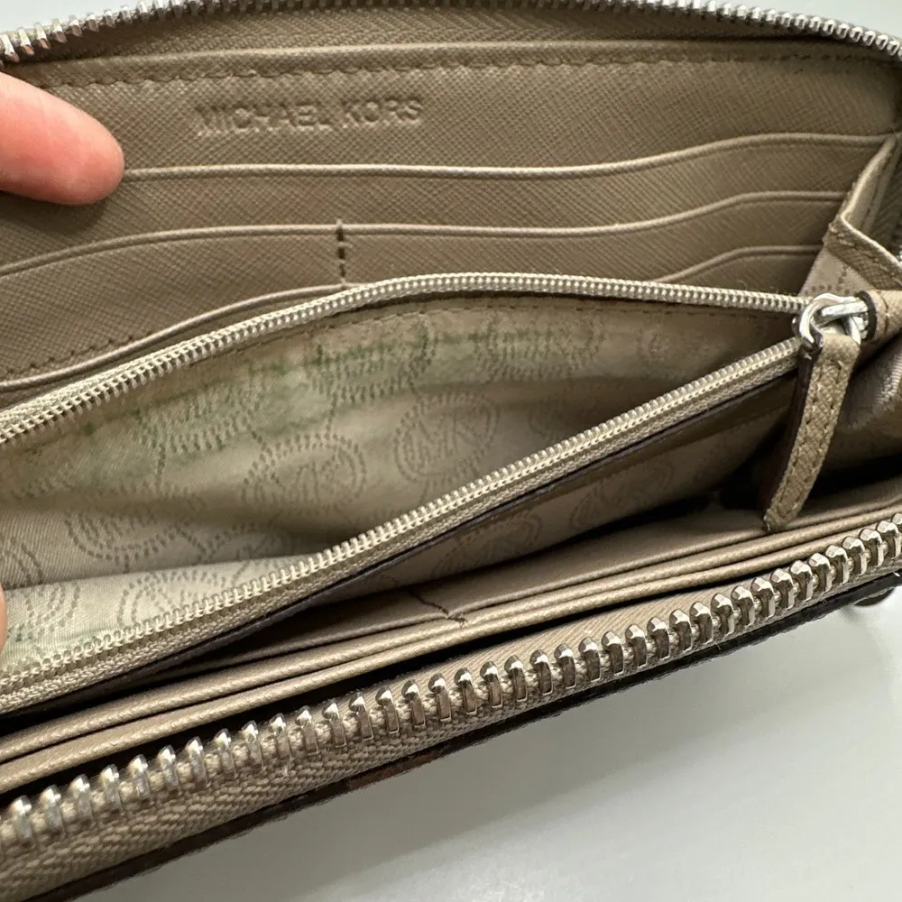 MICHAEL KORS Taupe Zip Around Wallet - Image 6