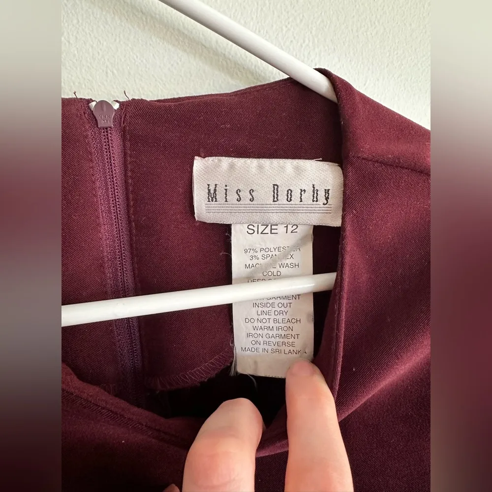 Vintage Miss Dorhy Burgundy Classy Midi Dress Size 12 - Image 3