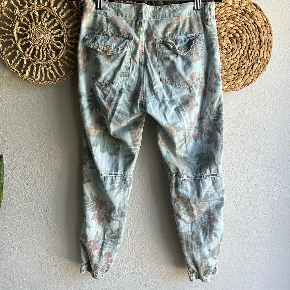 MOTHER The No Zip Misfit Tropical Floral Chambray Jeans Sz 26 Blue - Image 6