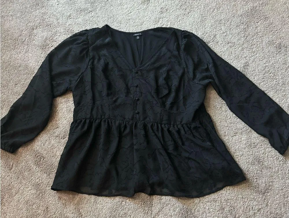 Torrid Peplum Chiffon Clip Floral Blouson Sleeve Top SIZE 3 - Image 4