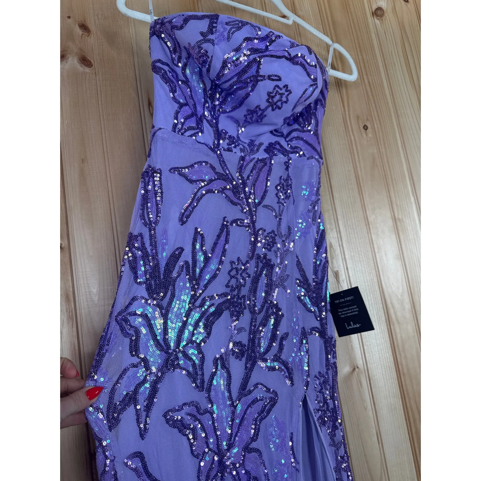 NWT Lulus Shimmering Icon Lavender Sequin Lace-Up Strapless Maxi Dress Size S - Image 4