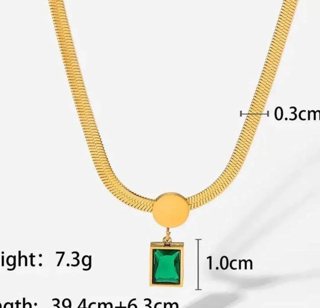 Emerald Green Diamond Crystal Gem Gold Chain Necklace - Image 4