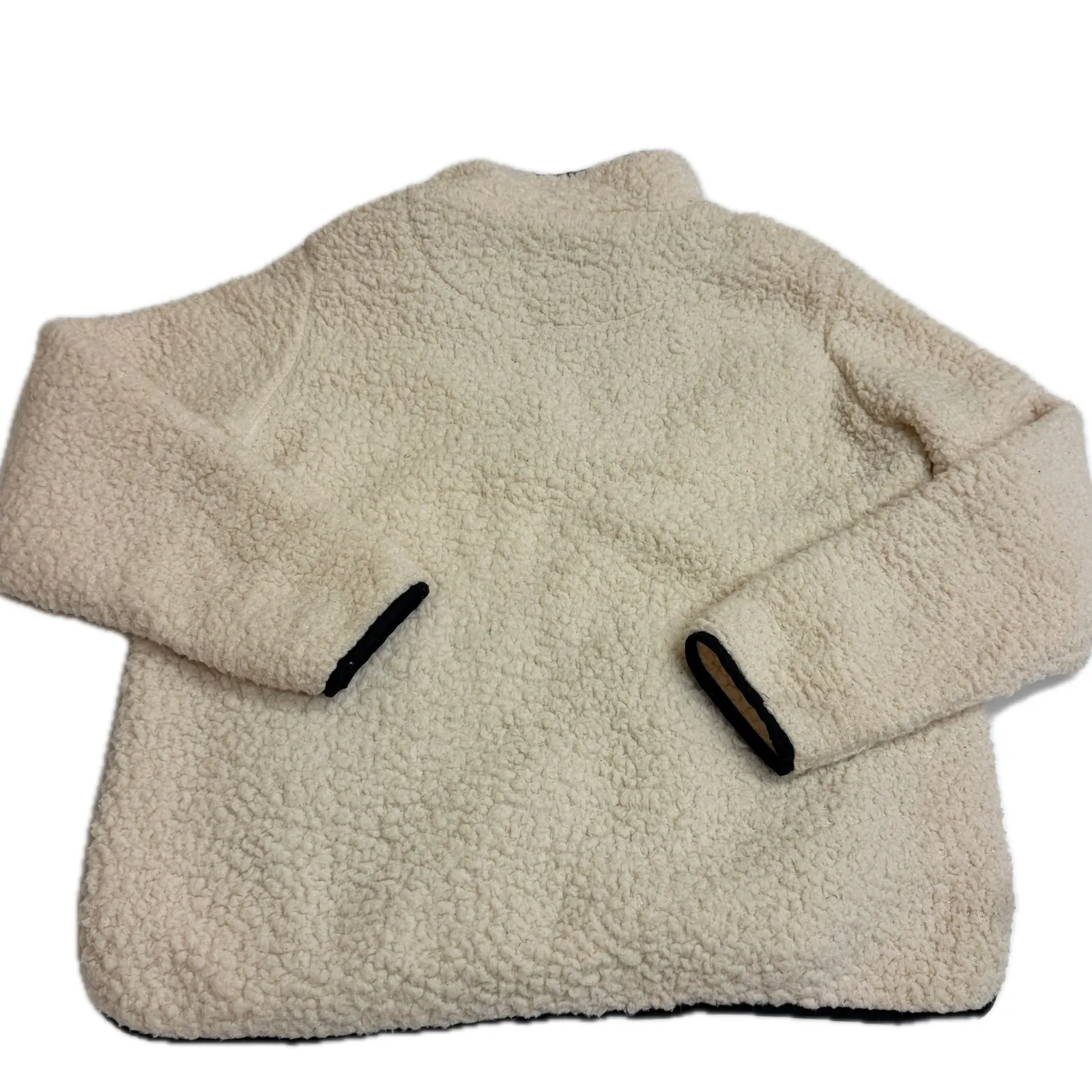 Thread & Supply Pullover Womens Large Cream Sherpa Fleece 1/4 Zip Sweatshirt Black - Image 2