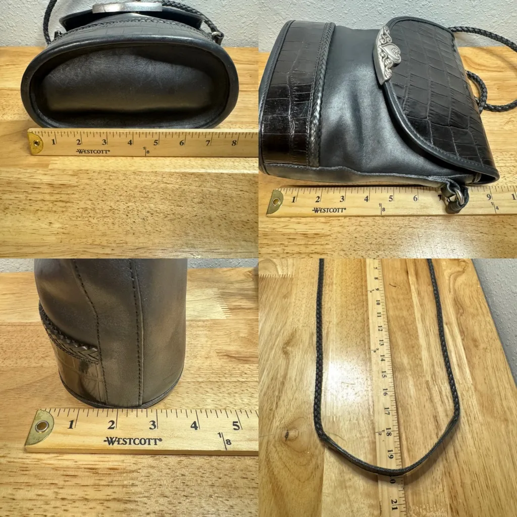 BRIGHTON Bucket Tote Shoulder Bag Purse Black Leather w/Embossed Crocodile - Image 14