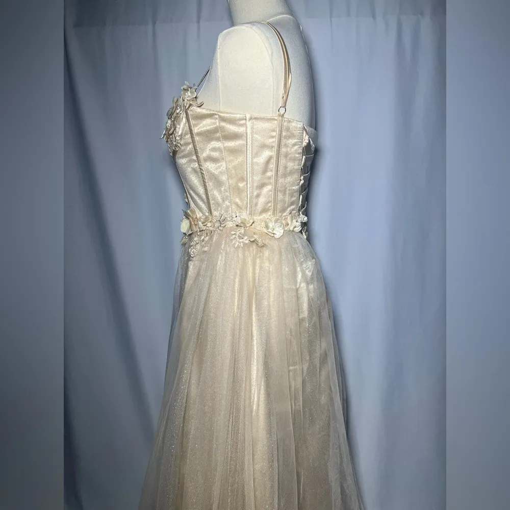 Lavetir Champagne 3D Floral Corset Top Dress | S NWT Gold - Image 6
