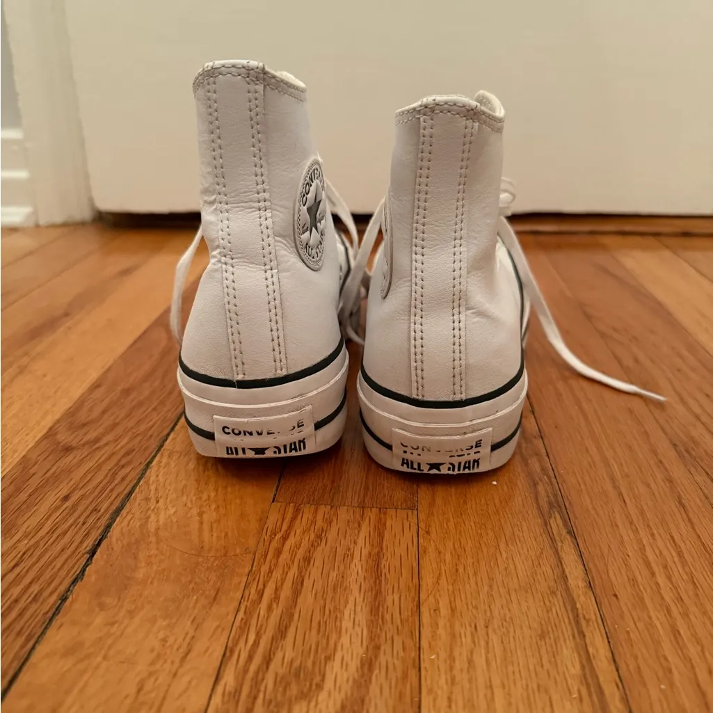 White Leather Converse Platform Sneakers - Image 5