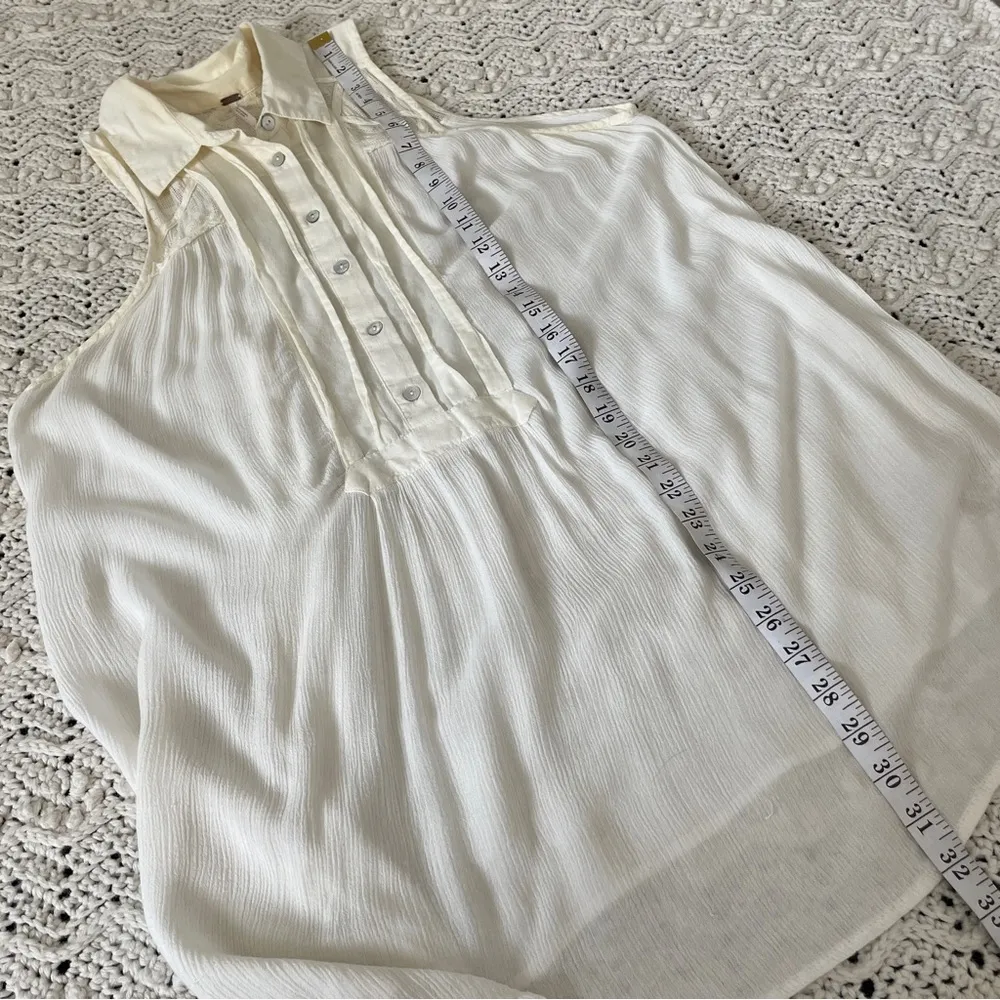 Free People Gauze Sleeveless Lace Tunic Top Cream (Medium) - Image 5