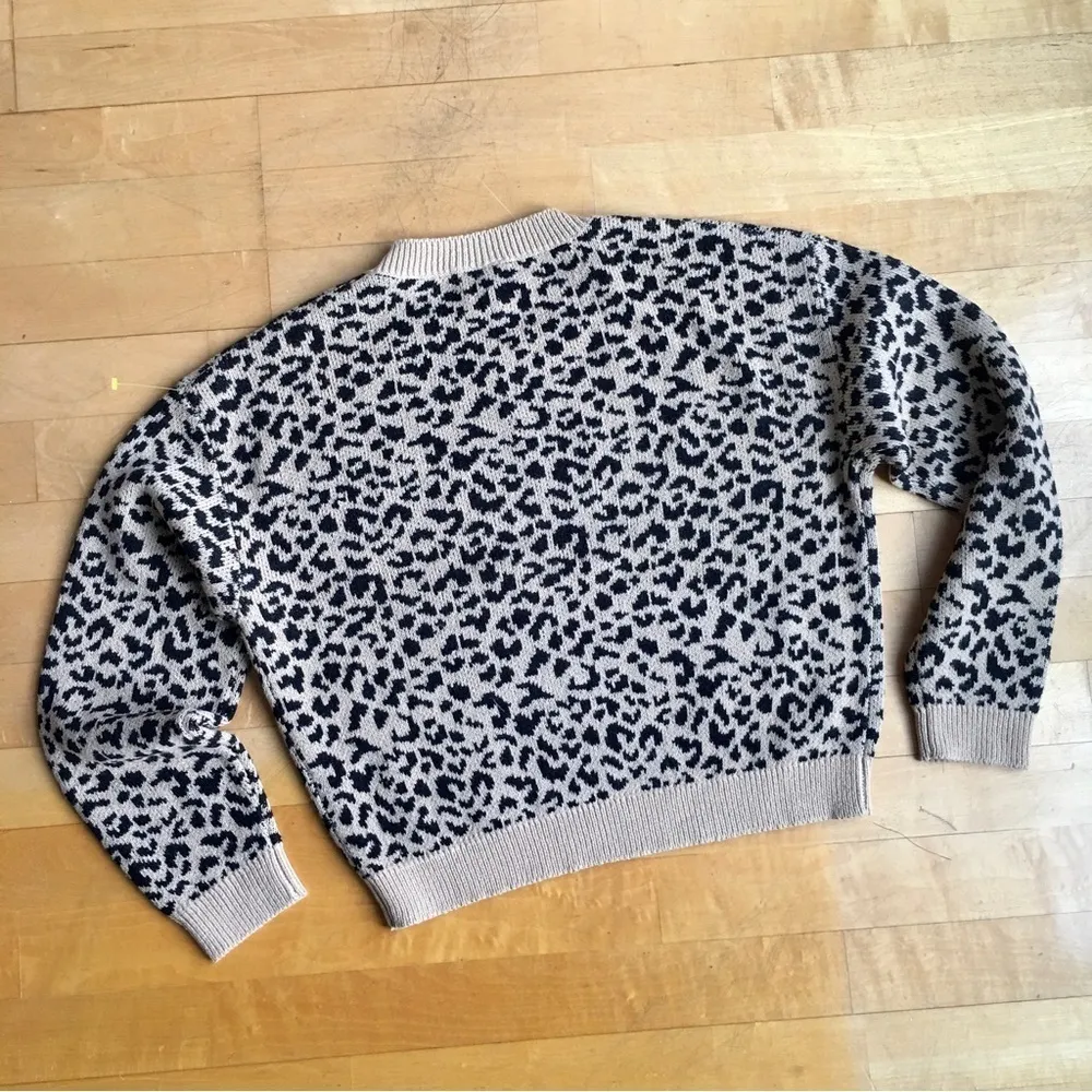 Divided Cropped Leopard Print Sweater, Tan, Black, Size S - Image 15