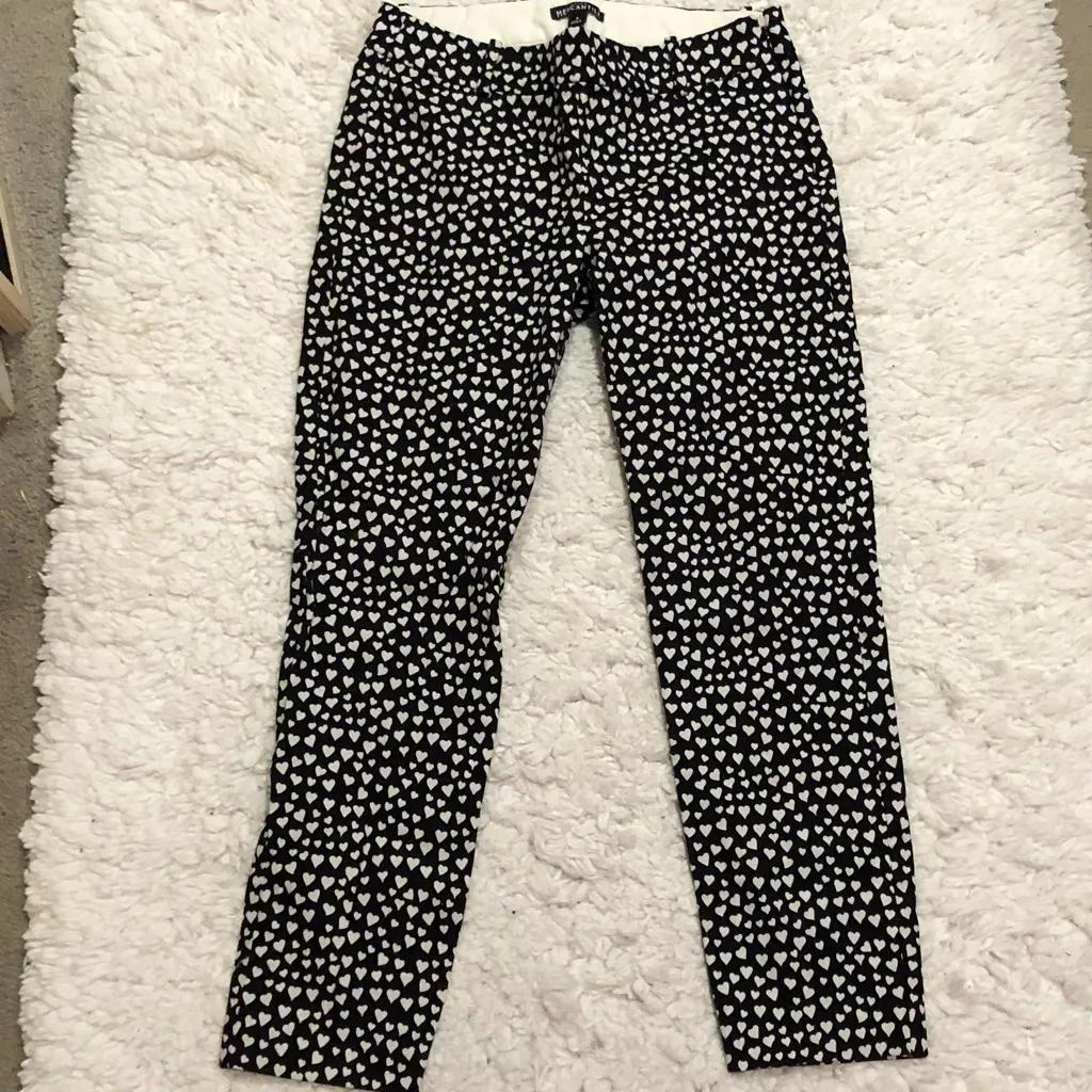 J Crew‎ Mercantile Winnie Heart Print Cropped Straight Leg Pants Black 2 - Image 3