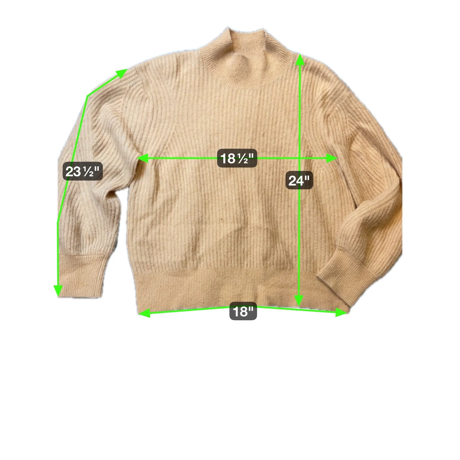 Other Stories Mock Neck Ribbed Knit Sweater Beige Alpaca Blend Size S - Image 2