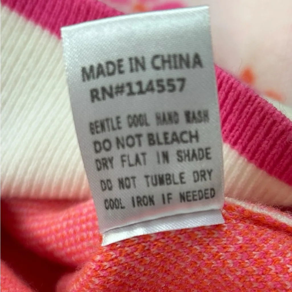 THML Women’s White Orange Pink Retro‎ Flower Jacquard Crew Neck Sweater Small - Image 5