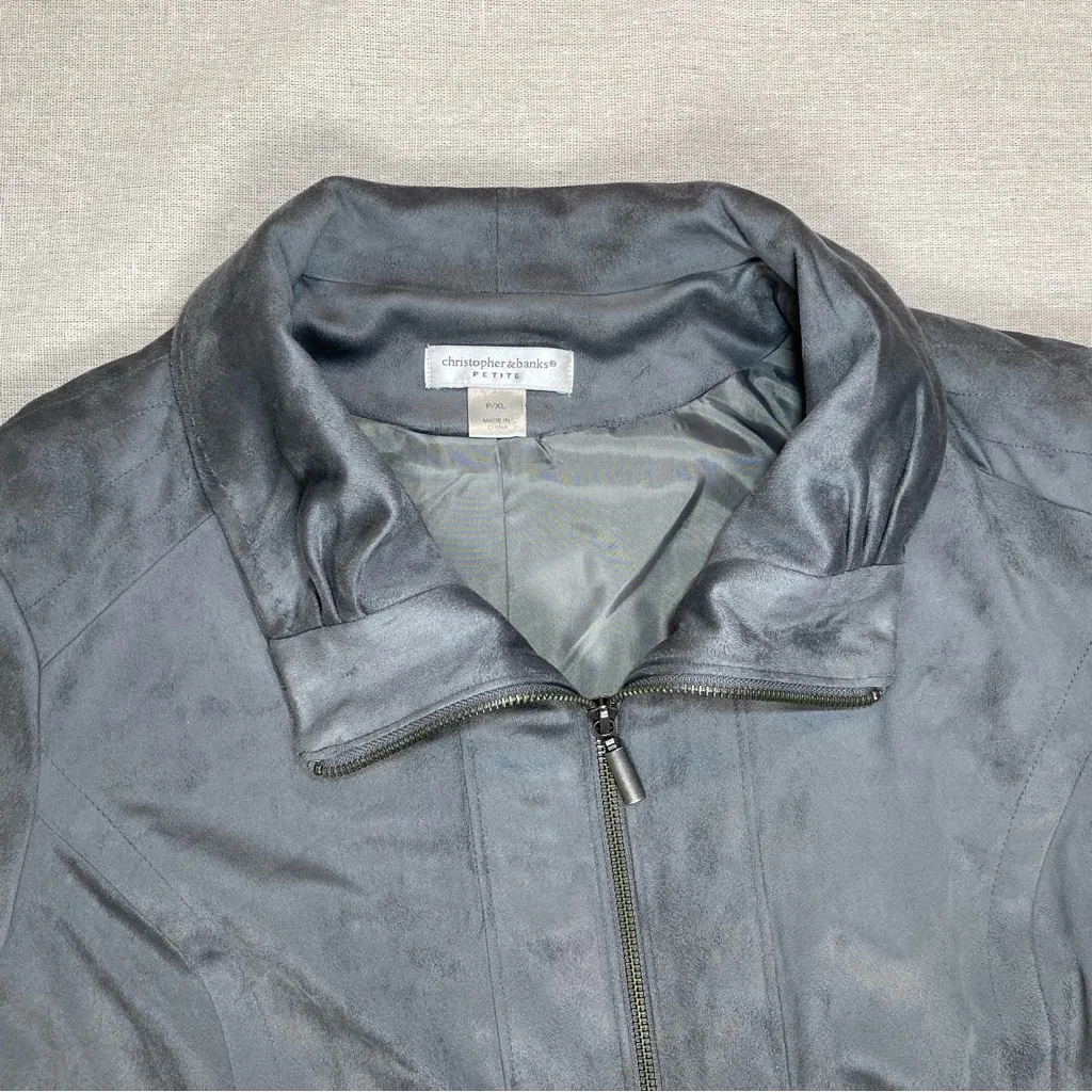 Christopher & Banks | Gray Zip-Up Faux Suede Jacket | PXL - Image 5