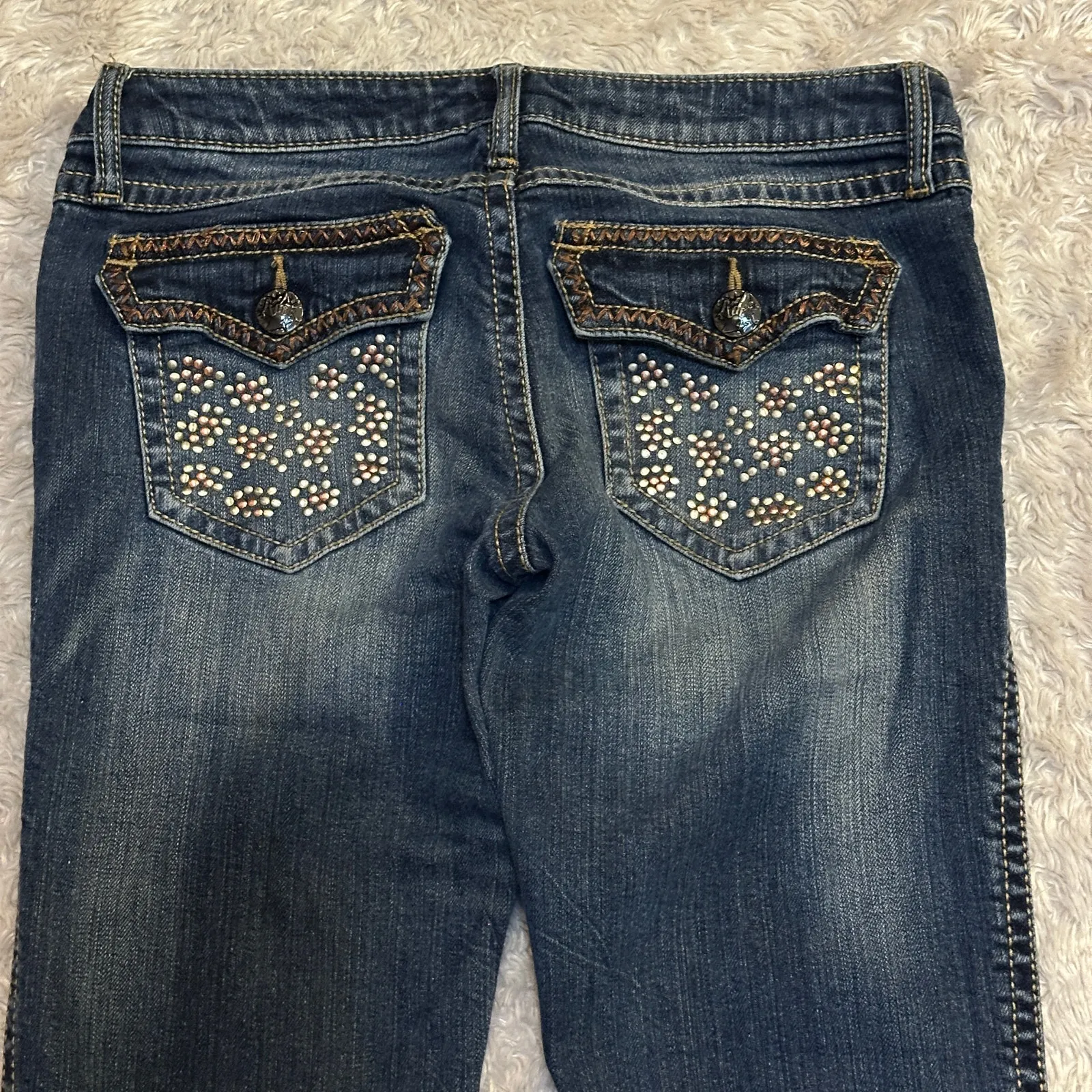 Wrangler Rock 27 Sz 4 Ultra Low Rise Studded Bootcut Jeans Medium Wash McBling Blue - Image 8
