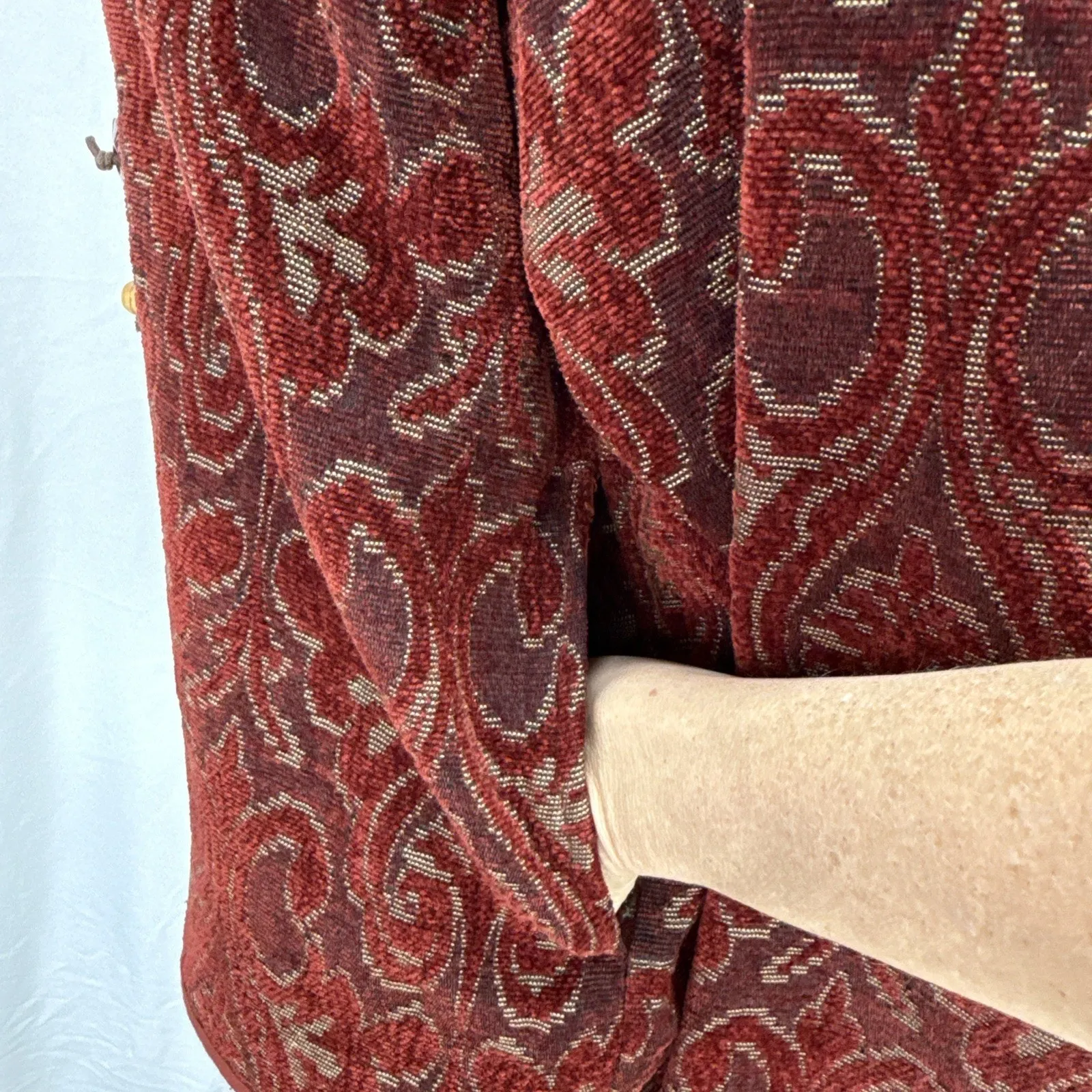 Flashback 90s Vintage Maroon Tapestry Jacquard Jacket Size XL Tassel Buttons Red - Image 5