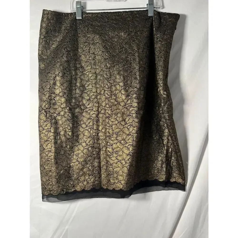 Ann Taylor‎ Gold Metallic Lace Pencil Skirt Size 12-NWT - Image 2