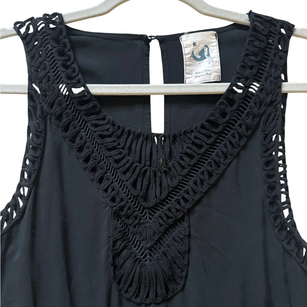 Mermaid x Anthropologie Macrame Black Maxi Dress Sz M Boho Beachy Cottage Resort - Image 4