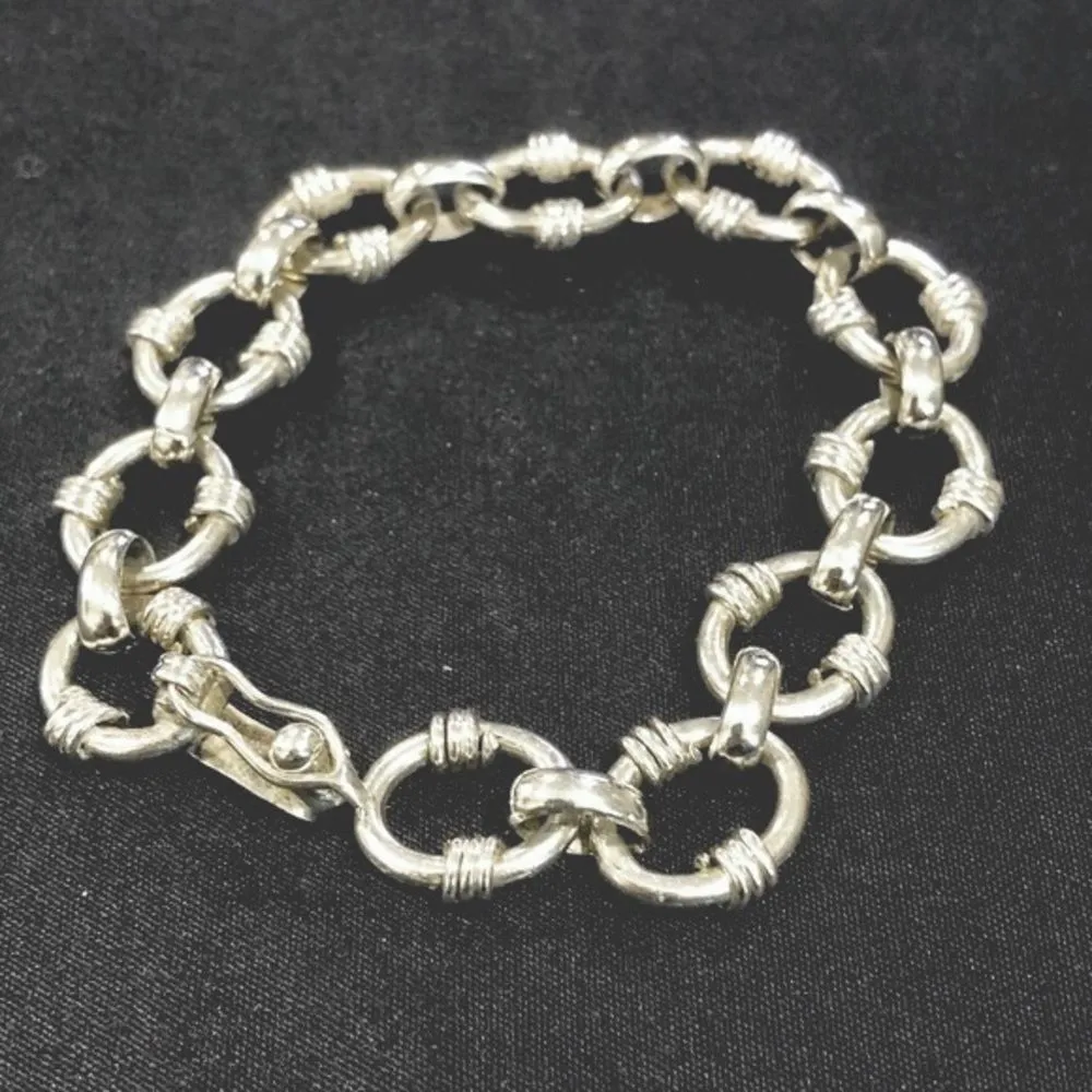 TAXCO Sterling Silver Rolo Link Bracelet With Decorative Striations - Image 10