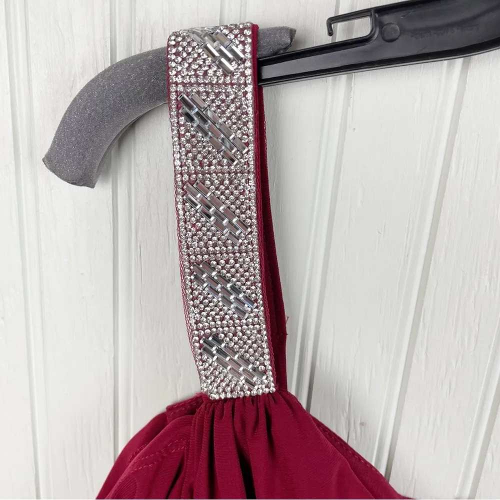 NEW R&M Richards Cold Shoulder Rhinestone Long Formal Dress 5659 Merlot Size 20W - Image 6