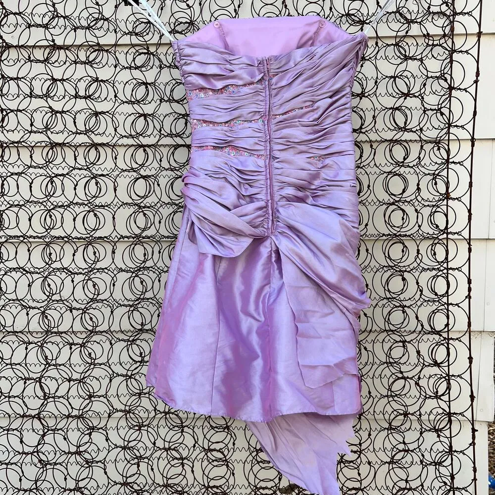 Y2K Alfred Angelo purple ruched sequin short strapless prom dress - Image 4