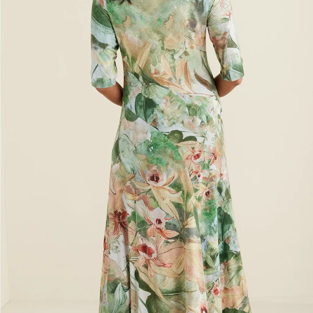 NWT Soft Surroundings Vivienne Dress Green and Pink A-line Maxi Dress - Image 4