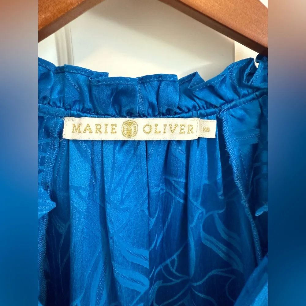 Marie Oliver Sz XS Women's Ruffle Sleeve 100% Silk Cobalt Blue Top Blouse - Image 2