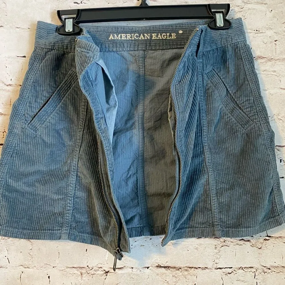 American Eagle Corduroy Mini Skirt Full Zip Steel Blue Womens size 4 High Rise - Image 5