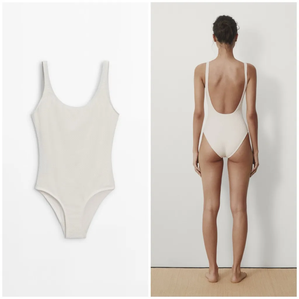 NWT Massimo Dutti Off White One Piece‎ Open Back Swimsuit Size Large - Image 2