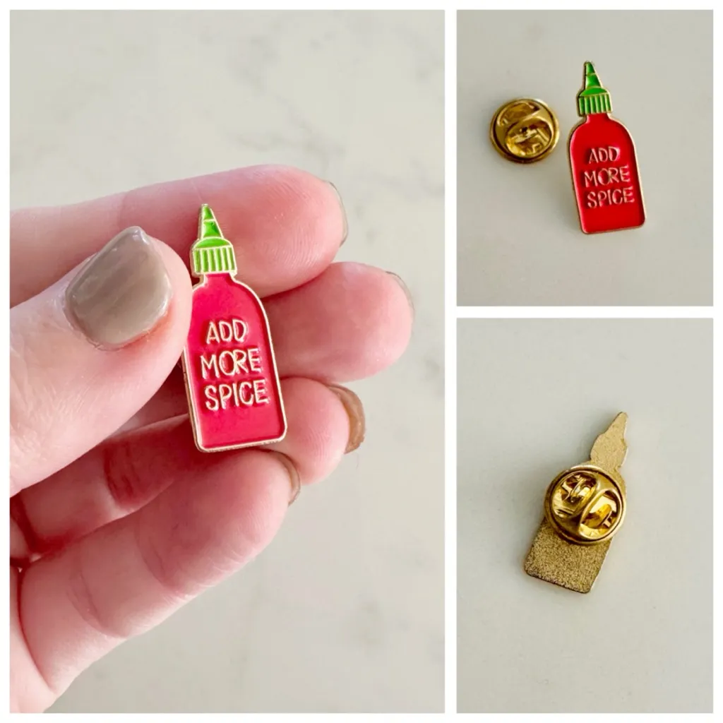 Add More Spice (Sriracha) Metal Novelty Fashion Lapel Pin, Tack (Back) - Image 2