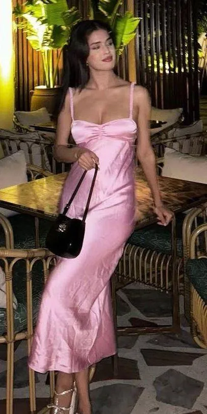 dress maxi midi Light Pink satin effect wedding party cocktail - Image 14