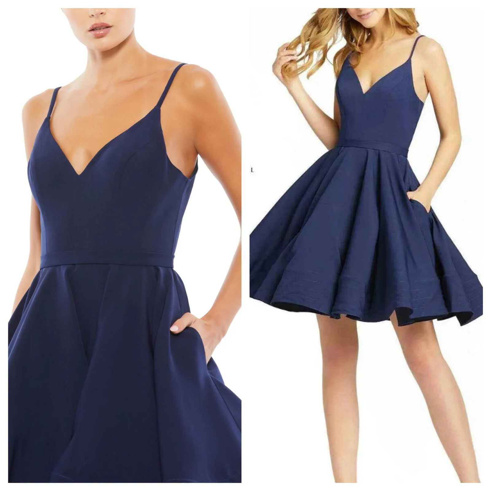 Ieena for Mac Duggal Mini Dress Navy Blue Fit Flare CocktailStyle 48775 - Image 2