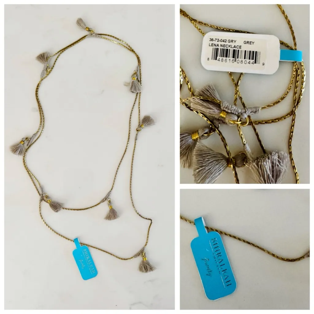 Anthropologie SHIRALEAH Lena Long Tassel Boho Wrap Necklace, Grey & Gold - Image 9