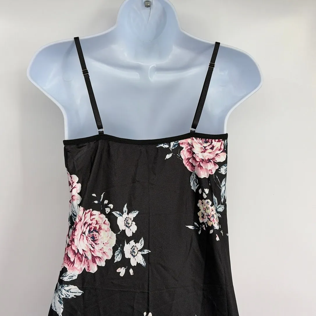 Black Floral Slip Dress Sz M Whimsigoth Slits Y2K Romantic Fairy Grunge Lace - Image 8