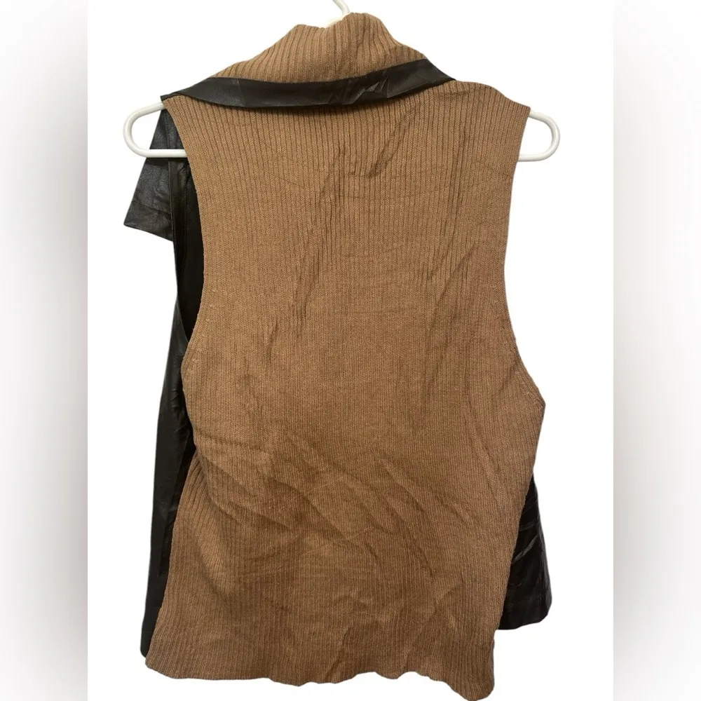 August Silk Vegan Leather & Knit Vest XL Brown Tan Open Front Sleeveless NWOT - Image 2