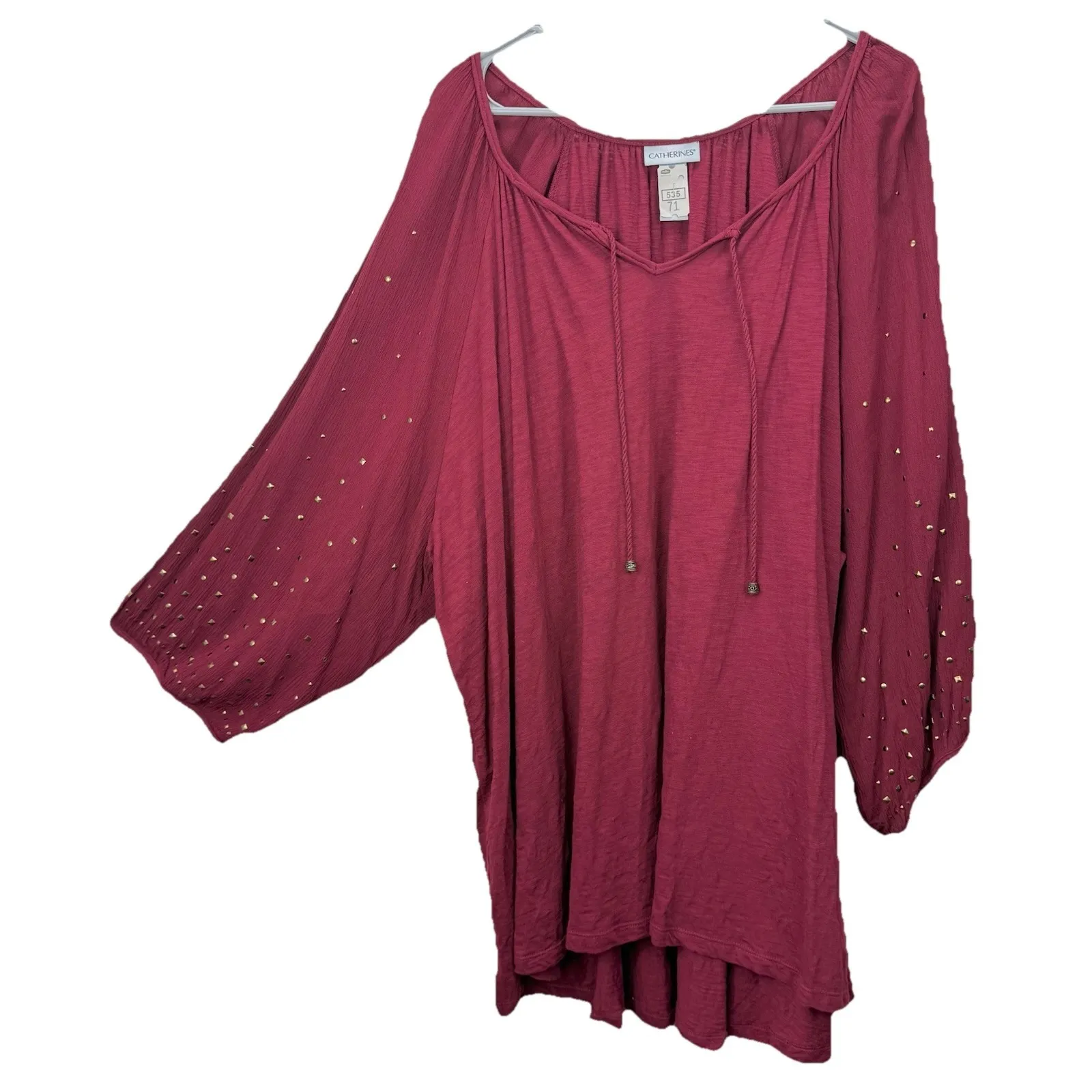 Catherines‎ Rust Red 3/4 Sleeve Gold Metallic Pullover Peasant Top Size 4X - Image 2