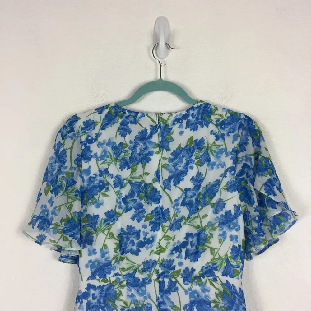 Lulus Glorious White and Light Blue Floral Print Ruffled Aline Mini Dress Small - Image 13