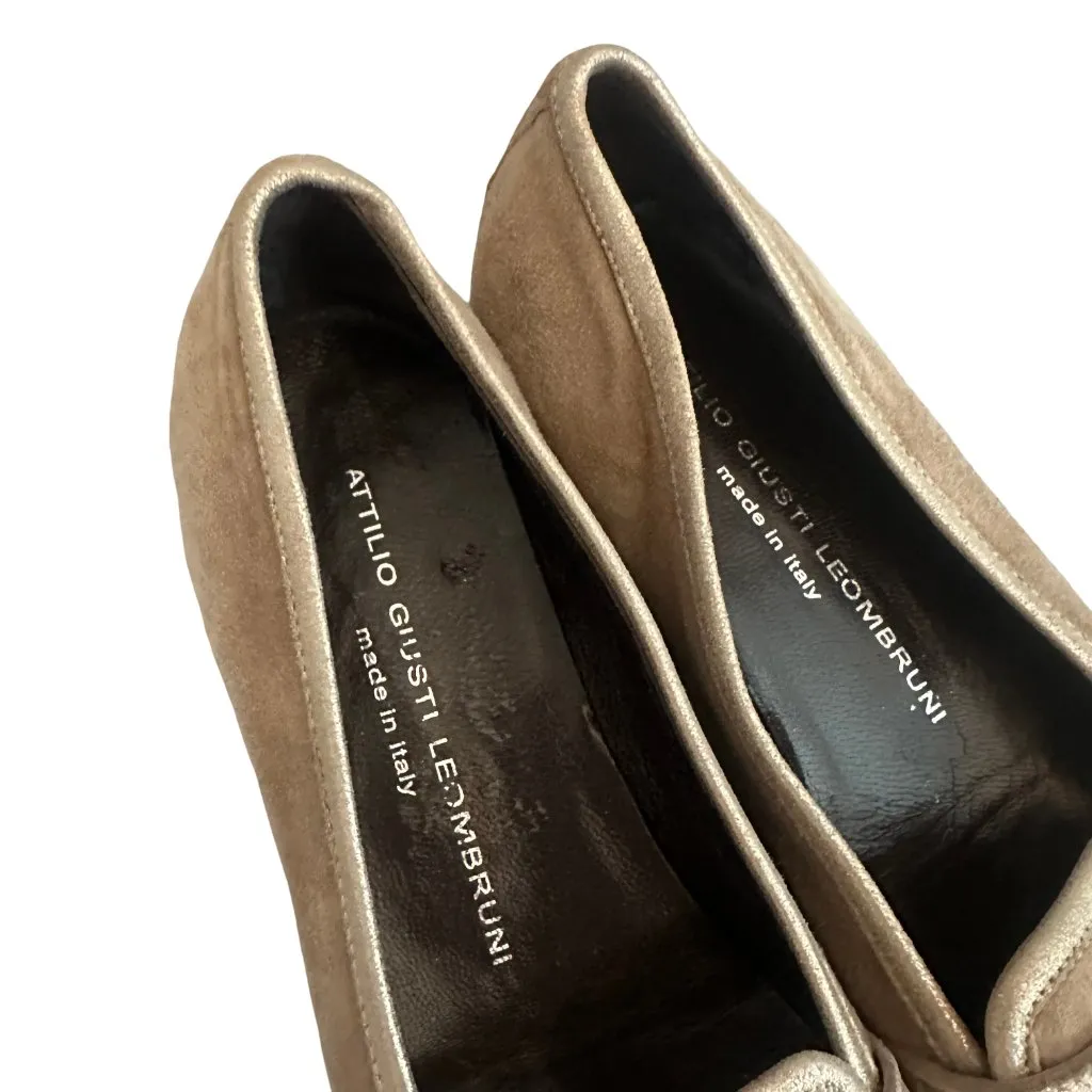 Attilio Giusti Leombruni AGL Taupe Suede Penny Loafers Flats Size 37 6.5 US Tan - Image 4