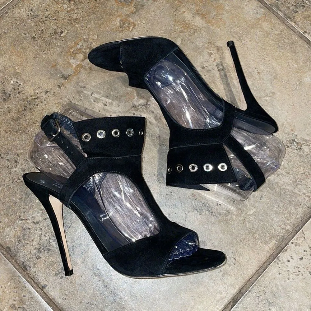 Stuart Weitzman Black Suede Leather French Cuff T-Strap Shoe Womens Size 7.5M - Image 5