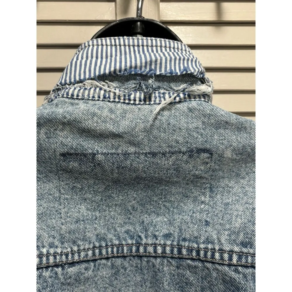 Anchor Blue Light Wash Crop Button Up Jean Jacket Size M Cotton Pockets - Image 6