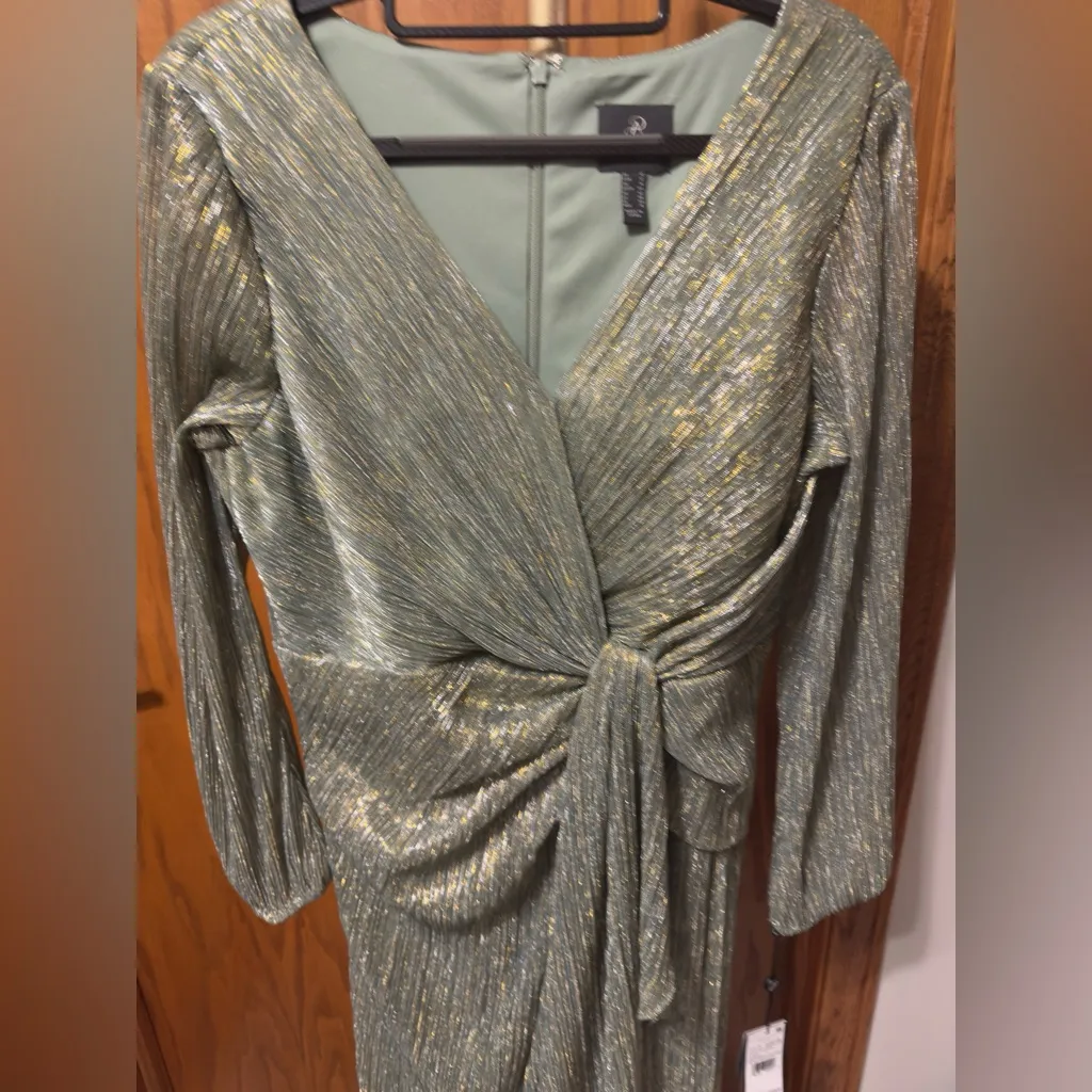 Adrianna Papell Metallic Mesh Draped Long Sleeve Surplice Detailed Size 12 NWT - Image 6